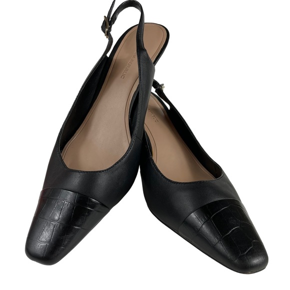 Banana Republic Slingback Black Soft Leather Strap 2.75” Heels Textured Size 9.5 - Picture 11 of 16